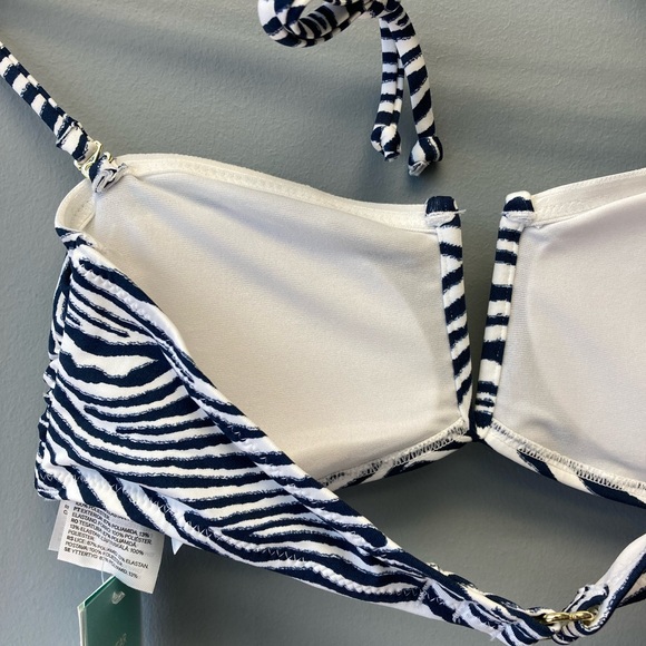 H&M Swimsuit Halter Top Women’s Blue White Bikini Padded Bathing Suit Size 6 [s] - Picture 6 of 7